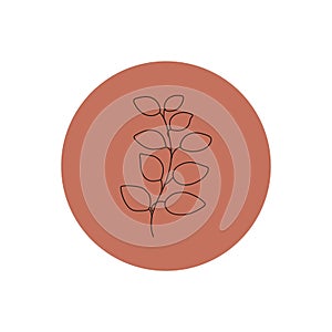 Abstract flower story highlight cover. Boho leaf branch logo for social media, feminine hand drawn line icon. Vector illustration