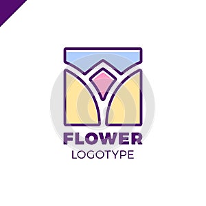 Abstract flower tulip logo in square icon vector design.