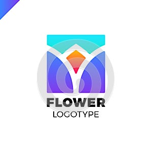 Abstract flower tulip logo in square icon vector design. Elegant linear premium symbol.