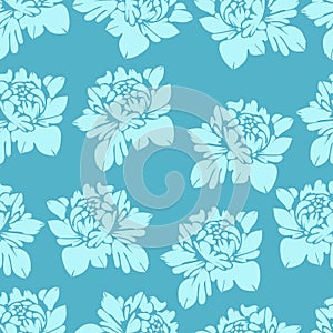 Abstract flowers in blue tones, seamless pattern. Vintage floral background. Light buds on a dark . For the fabric design, wallp