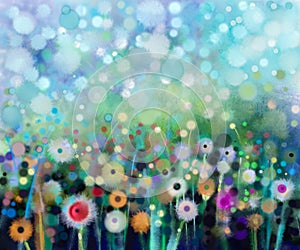 Abstract flowers dandelion, watercolor painting.