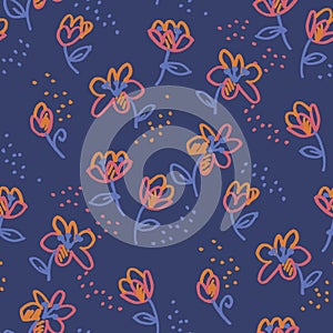 Abstract flowers doodle seamless pattern