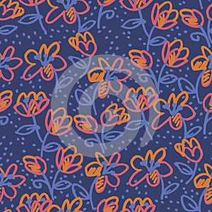 Abstract flowers hand drawn doodle pattern