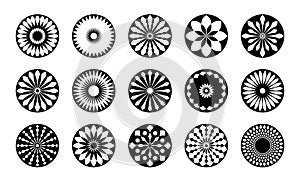 Abstract Flowers Icons. Circle Radial Design Elements