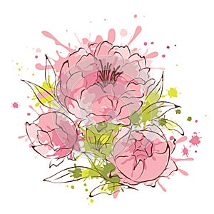 Abstract flowers illustration -- peonies