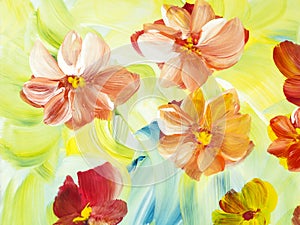 Abstract flowers, original hand drawn, impressionism style, color texture, brush strokes of paint