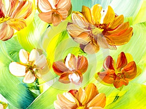 Abstract flowers, original hand drawn, impressionism style, color texture, brush strokes of paint, art background