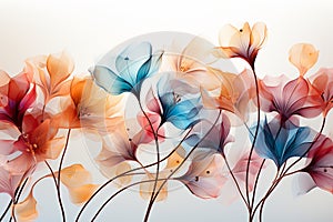 Abstract flowers painting decorative background. Art design art illustration. Orange and blue colors