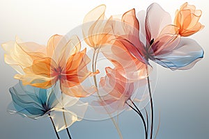 Abstract flowers painting decorative background. Art design art illustration. Orange and blue colors