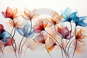 Abstract flowers painting decorative background. Art design art illustration. Orange and blue colors