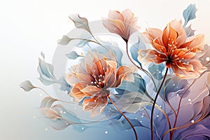 Abstract flowers painting decorative background. Art design art illustration. Orange and blue colors