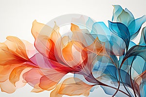 Abstract flowers painting decorative background. Art design art illustration. Orange and blue colors