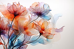 Abstract flowers painting decorative background. Art design art illustration. Orange and blue colors