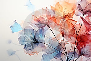 Abstract flowers painting decorative background. Art design art illustration. Orange and blue colors