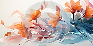 Abstract flowers painting decorative background. Art design art illustration. Orange and blue colors