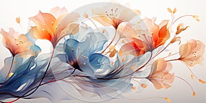 Abstract flowers painting decorative background. Art design art illustration. Orange and blue colors