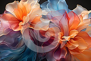 Abstract flowers painting decorative background. Art design art illustration. Orange and blue colors