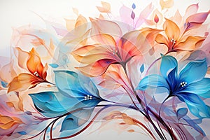 Abstract flowers painting decorative background. Art design art illustration. Orange and blue colors