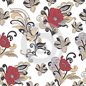 Abstract flowers seamless pattern, vector floral background