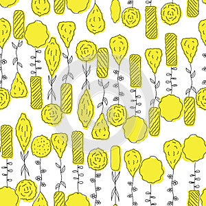 Abstract flowers seamless repeat pattern, vector, line art