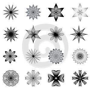 Abstract flowers or snowflakes in black photo