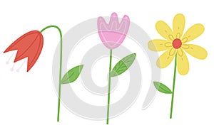 Abstract flowers vector illustrations set. Doodle blooming plants flat simple composition. Design element isolated