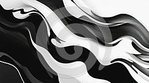 Abstract flowing black and white liquid waves pattern