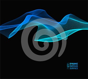 Abstract digital landscape with flowing particles. Cyber or technology background.