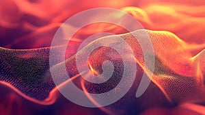 Abstract flowing data network with glowing particles and waves