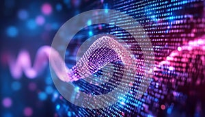 Abstract Flowing Data Stream. Digital Wave With Binary Code, Big Data Visualization, Data Transfer.