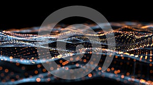 Abstract Flowing Data Visualization With Particles And Dots On Black Background