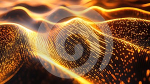 Abstract flowing data wave creating digital modern grid