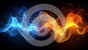 Abstract Flowing Energy Waves in Blue and Orange, Dynamic Collision of Forces on a Dark Background
