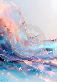 Abstract Flowing Fabric Waves in Pastel Blues and Pinks with Ethereal Light