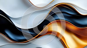 Abstract flowing gold, black, white waves