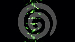 Abstract flowing of green lights, small dots in rows move, refract, and change trajectory. Shining small, digial circles