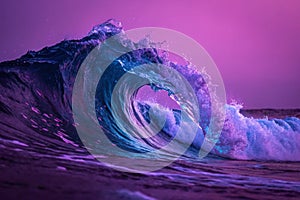 Abstract flowing neon wave purple background