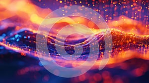 Abstract flowing particle waves creating digital science background