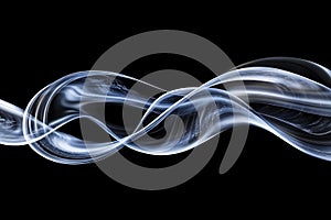 Abstract flowing smoke design, light blue wave on black background