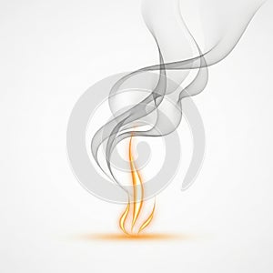 Abstract flowing smoke and fire on white background
