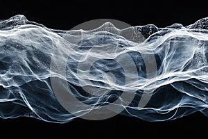 Abstract flowing translucent fabric waves on black background .