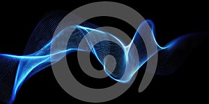 Abstract Blue Luminous Wave Lines on Black Background