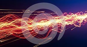 Abstract flowing wave of luminous particles creating a dynamic energetic light trails pattern