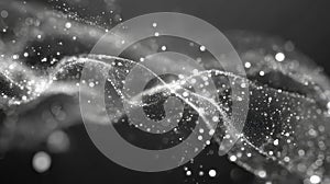 Abstract flowing wave of white particles and digital bokeh