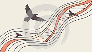 Abstract Flowing Waves with Birds in Flight Vector, vector design Generative AI