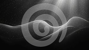 Abstract flowing waves with glowing particles and light rays