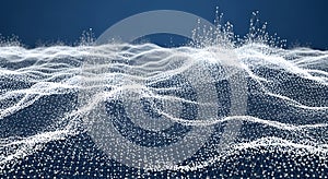Abstract flowing white mesh network structure on deep blue background