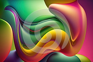 Abstract fluid 3d render holographic iridescent neon curved wave in motion dark background.