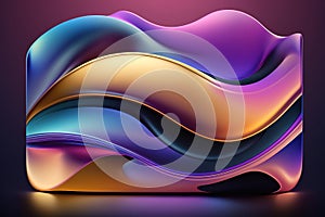 Abstract fluid 3d render holographic iridescent neon curved wave in motion dark background.
