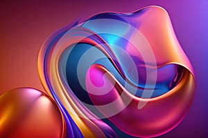 Abstract fluid 3d render holographic iridescent neon curved wave in motion dark background.